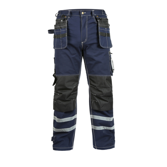 100% Cotton Cargo Hi Vis Work Trousers With Reflective Stripes [B114]