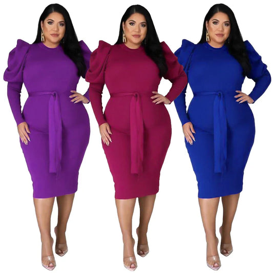 Women's Puff Sleeve Plus Size Dress