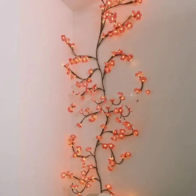 LED Pink Cherry Blossom Flower Willow Vine Light With Remote