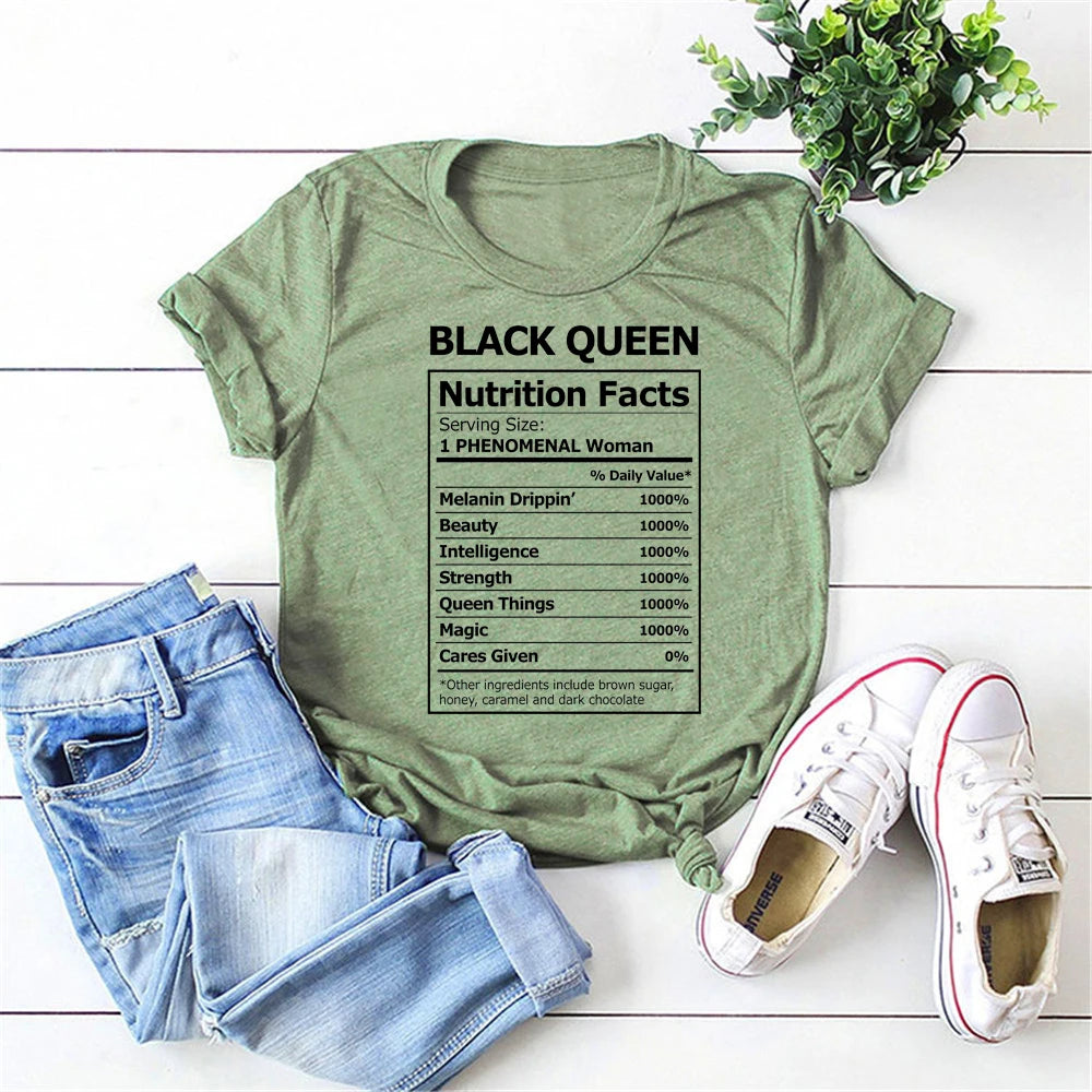 Women's Black Queen Nutritional Facts T-Shirt