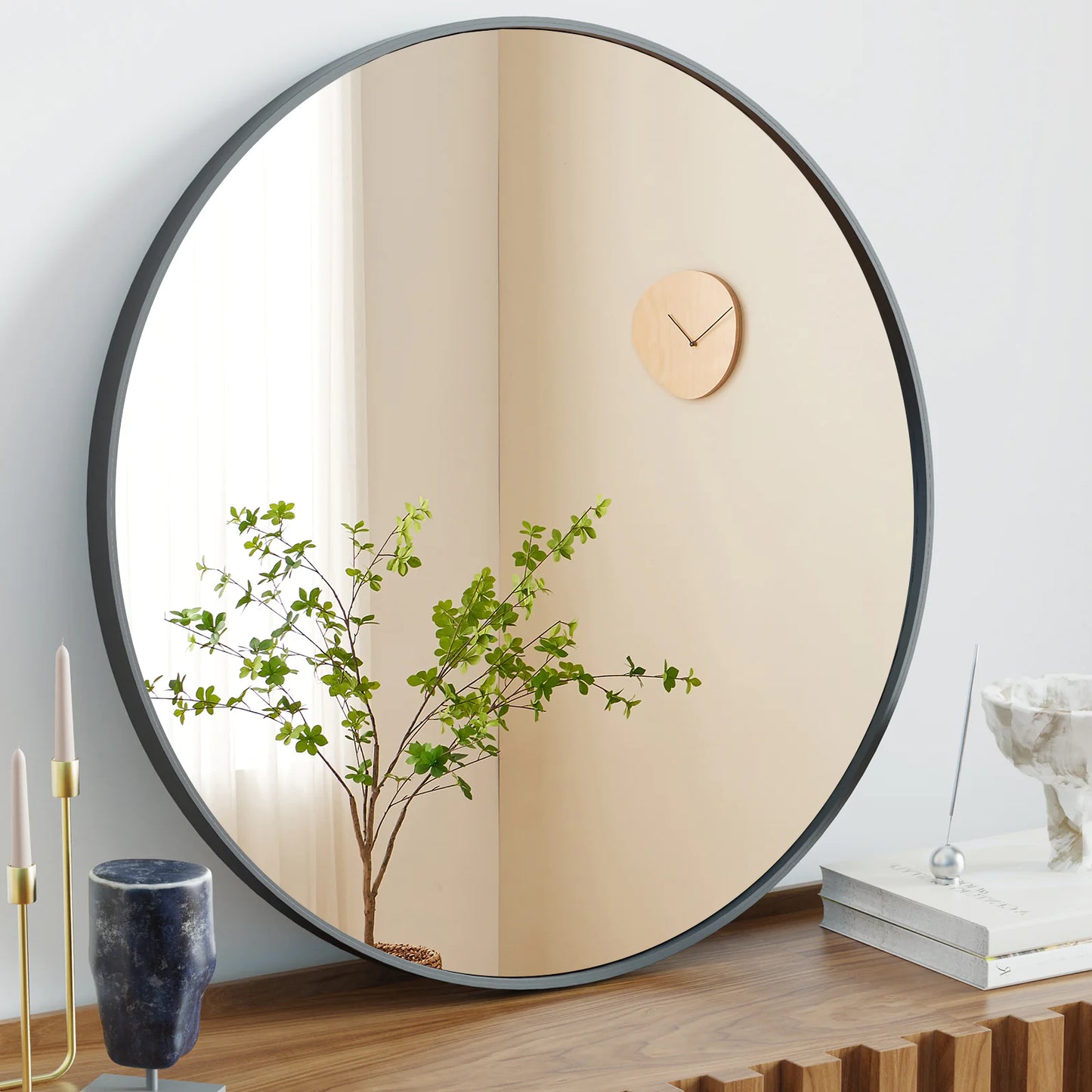 Black Circular Wall Mirror