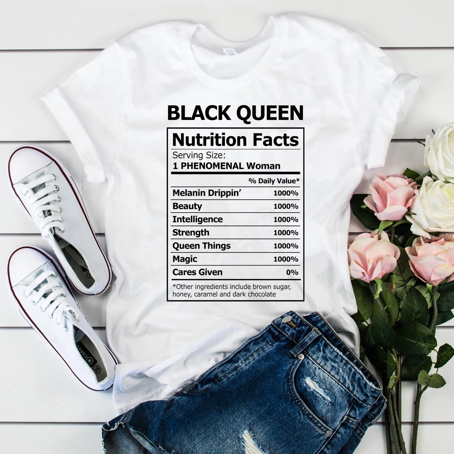 Women's Black Queen Nutritional Facts T-Shirt